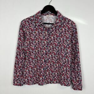 WoolOvers Women's Floral Printed Cotton Button Down Blouse Size Medium
